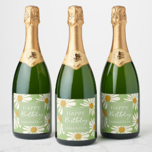 Étiquettes Pour Bouteilles De Vin Mousseux Fleurs de Marguerite Blanche – Jardin Floral Anniv