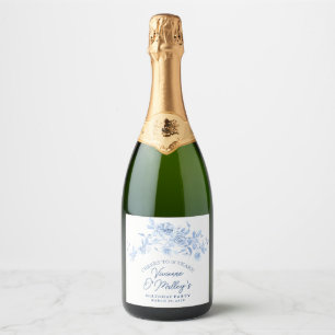 Étiquettes Pour Bouteilles De Vin Mousseux Fleurs de rose bleue poussiéreuse 18e anniversaire