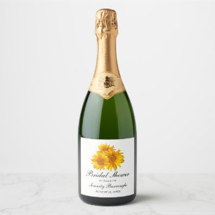 Étiquettes Pour Bouteilles De Vin Mousseux Fleurs de soleil Fête des mariées Florale Jaune ét