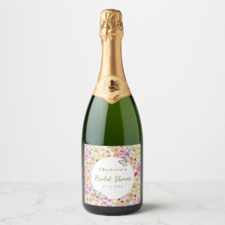 Étiquettes Pour Bouteilles De Vin Mousseux Fleurs d'Été Papillon Mariage Personnalisé