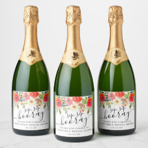 Étiquettes Pour Bouteilles De Vin Mousseux Fleurs d'été Sip Sip Hourra Enterrement de vie de 