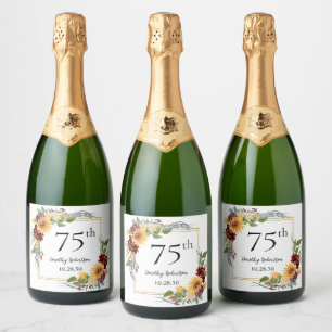Étiquettes Pour Bouteilles De Vin Mousseux Fleurs du soleil pour 75e anniversaire