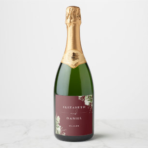Étiquettes Pour Bouteilles De Vin Mousseux Fleurs Élégantes Rosier Rose Foncé Mariage