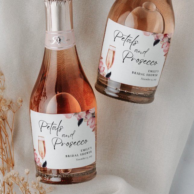 Étiquettes Pour Bouteilles De Vin Mousseux Fleurs et Prosecco Floral Shower de Mariée (Créateur téléchargé)