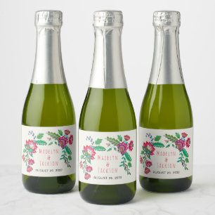 Étiquettes Pour Bouteilles De Vin Mousseux Fleurs folkloriques mariage bohème