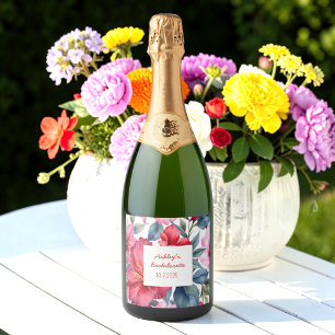 Étiquettes Pour Bouteilles De Vin Mousseux Fleurs Roses Rouges Enterrement de Vie de Jeune Fi