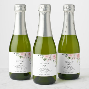 Étiquettes Pour Bouteilles De Vin Mousseux Fleurs Rouges, Fleurs Roses, Feuillage, Anniversai