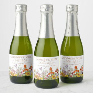 Étiquettes Pour Bouteilles De Vin Mousseux Fleurs sauvages colorées au revoir Mlle Bonjour Mm