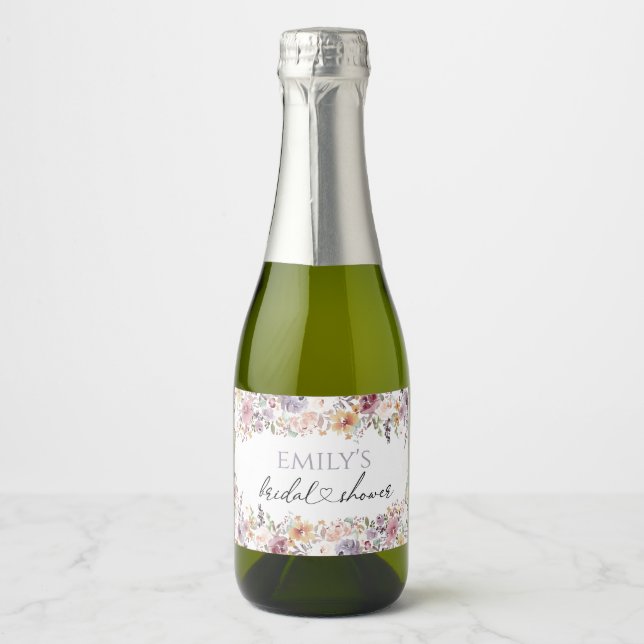 Étiquettes Pour Bouteilles De Vin Mousseux Fleurs sauvages Élégante fête de douche de mariée (Devant)