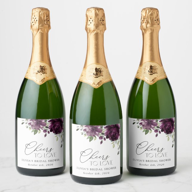 Étiquettes Pour Bouteilles De Vin Mousseux Fleurs violettes, Fleurs de prunes, Boho, Fête des (Bouteilles)