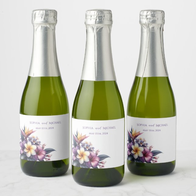 Étiquettes Pour Bouteilles De Vin Mousseux Floral-Mariage tropical (Bouteilles)