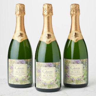 Étiquettes Pour Bouteilles De Vin Mousseux Floral violet élégant