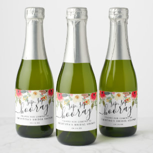 Étiquettes Pour Bouteilles De Vin Mousseux Flores d'été Sip Sip Hooray Fête des mariées