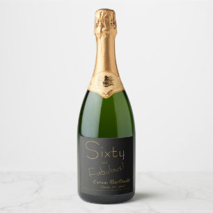 Étiquettes Pour Bouteilles De Vin Mousseux Foilé noir or 60 et merveilleux 60e fête d'anniver