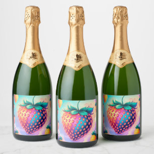 Étiquettes Pour Bouteilles De Vin Mousseux Fraise colorée