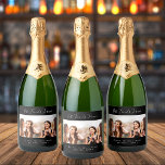 Étiquettes Pour Bouteilles De Vin Mousseux Friends forever besties black photo names<br><div class="desc">A gift for your best friend(s) for birthdays,  Christmas or a special event. White text: Best Friends Forever,  written with a trendy hand lettered style script. Personalize and use your own horizontal photo and names. A chic black background.</div>