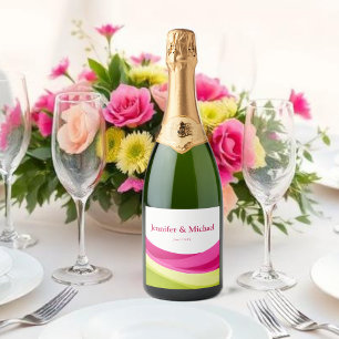 Étiquettes Pour Bouteilles De Vin Mousseux Fuchsia et Vert Citron