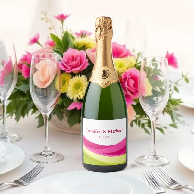 Étiquettes Pour Bouteilles De Vin Mousseux Fuchsia et Vert Citron (Fuchsia and Lime Green Sparkling Wine Label )
