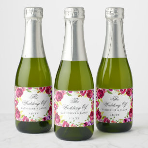 Étiquettes Pour Bouteilles De Vin Mousseux Fuchsia Rose Floral Chic Mariage personnalisé Mini