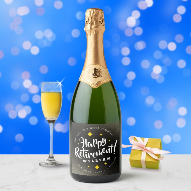 Étiquettes Pour Bouteilles De Vin Mousseux Fun Gold Glitter Stars Retirement New Adventures (Créateur téléchargé)