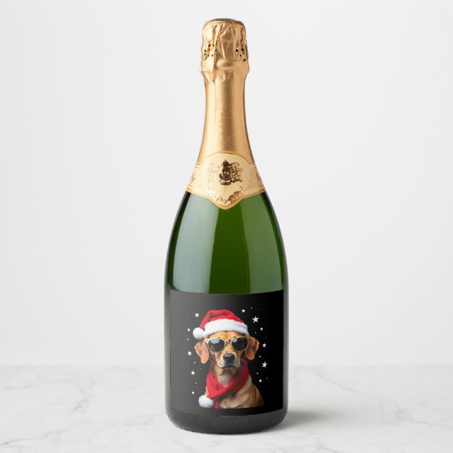 Étiquettes Pour Bouteilles De Vin Mousseux Funny Boxer Dog Christmas Lights Xmas Outfit Pajam (Devant)