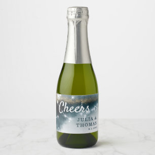 Étiquettes Pour Bouteilles De Vin Mousseux Galaxy Personnalisé Blue Gold Stars Mariage