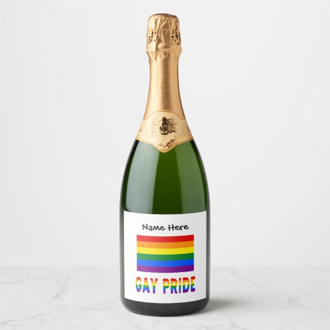 Étiquettes Pour Bouteilles De Vin Mousseux Gay Pride and Rainbow Flag with Your Nom (Devant)