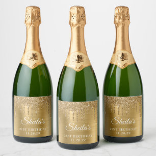 Étiquettes Pour Bouteilles De Vin Mousseux Glam 21e anniversaire de Parties scintillant d'or