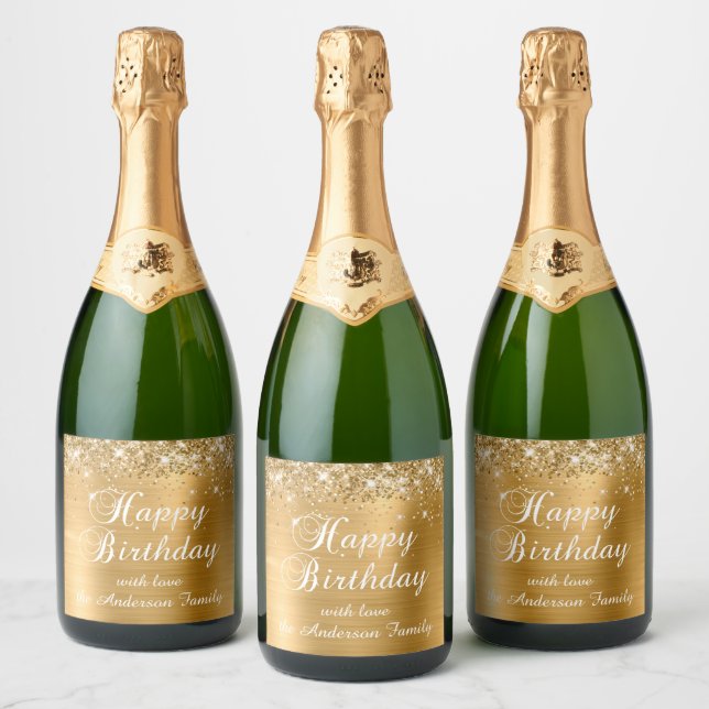 Étiquettes Pour Bouteilles De Vin Mousseux Glittery Gold Foil Joyeux anniversaire (Bouteilles)