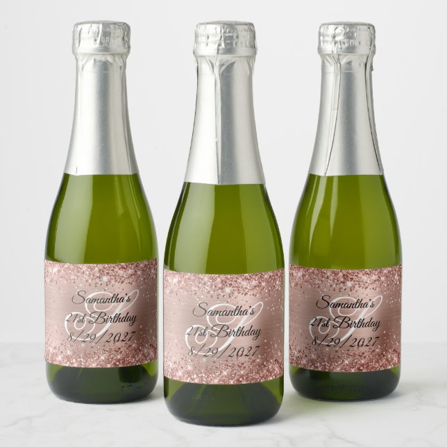 Étiquettes Pour Bouteilles De Vin Mousseux Glittery Rose Gold Glam 21e anniversaire (Bouteilles)