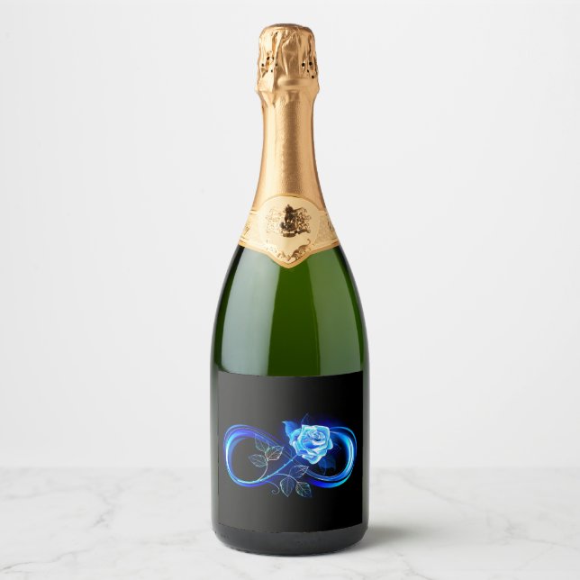 Étiquettes Pour Bouteilles De Vin Mousseux Glowing infinity with blue rose (Devant)