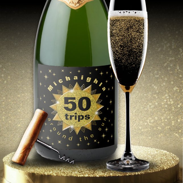 Étiquettes Pour Bouteilles De Vin Mousseux Gold Black Anniversaire (Créateur téléchargé)