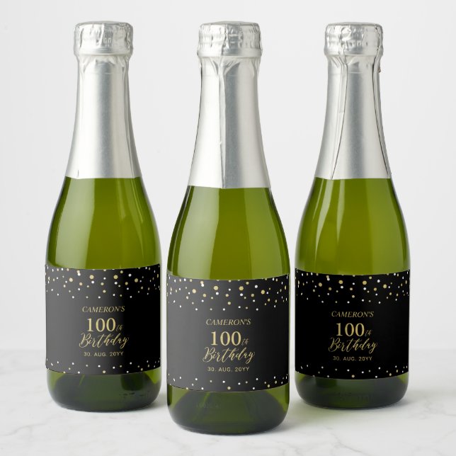 Étiquettes Pour Bouteilles De Vin Mousseux Gold Cheers 100 ans, 100ème anniversaire fête (Bouteilles)