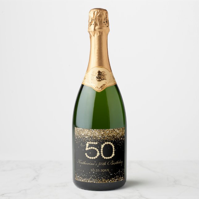 Étiquettes Pour Bouteilles De Vin Mousseux Gold Diamonds 50th Birthday Favor (Devant)