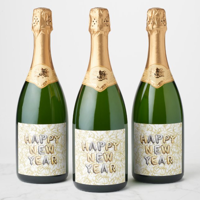 Étiquettes Pour Bouteilles De Vin Mousseux Gold Grey Happy New Year Confetti (Bouteilles)