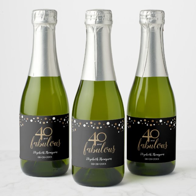 Étiquettes Pour Bouteilles De Vin Mousseux Gold Noir Confetti 40 et Fabulous (Bouteilles)