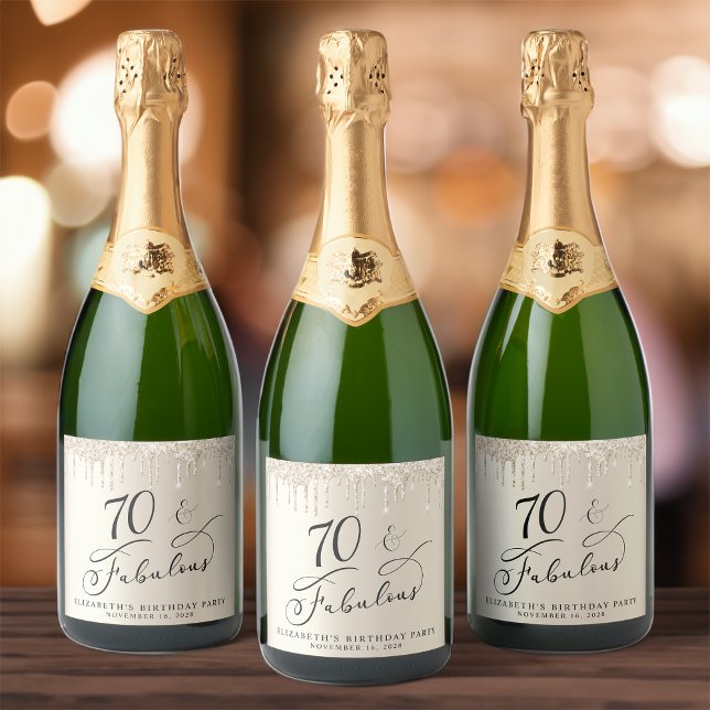 Étiquettes Pour Bouteilles De Vin Mousseux Gold Parties scintillant 70e fête d'anniversaire (Créateur téléchargé)