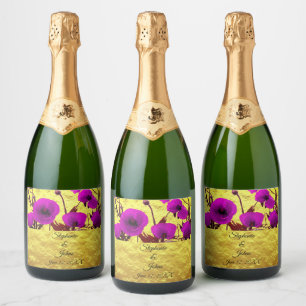 Étiquettes Pour Bouteilles De Vin Mousseux Gold Purple Fleurs de mariage Aquarelle Floral Coo