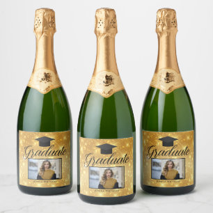 Étiquettes Pour Bouteilles De Vin Mousseux Gold Sparkle Graduation Photo Chic Custom Party