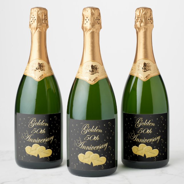 Étiquettes Pour Bouteilles De Vin Mousseux Golden 50th Anniversary Étiquettes de vin personna (Bouteilles)