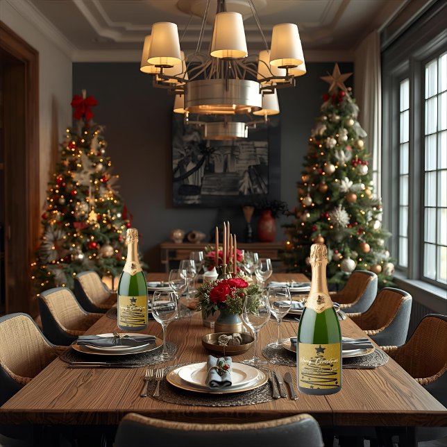 Étiquettes Pour Bouteilles De Vin Mousseux Golden Black Label Set  (Créateur téléchargé)