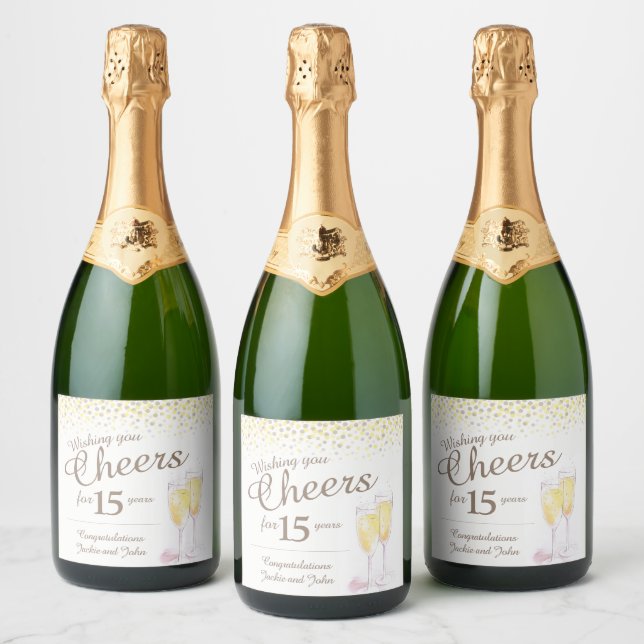 Étiquettes Pour Bouteilles De Vin Mousseux Golden Sparkling Wine 15e anniversaire sur mesure (Bouteilles)
