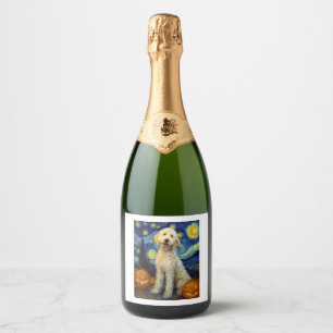 Étiquettes Pour Bouteilles De Vin Mousseux Goldendoodle mignon chien Halloween Jack-o'-lanter