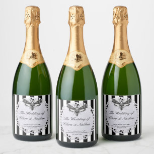Étiquettes Pour Bouteilles De Vin Mousseux Gothique Moth Mariage crâne - Dark Elegant