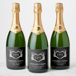 Étiquettes Pour Bouteilles De Vin Mousseux Gothique Romantique Squelette main Halloween Maria