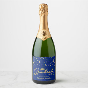 Étiquettes Pour Bouteilles De Vin Mousseux Graduate Gold Foil Graduation Party Blue
