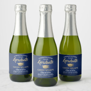 Étiquettes Pour Bouteilles De Vin Mousseux Graduation Brossé Marine Bleu Or Blanc Mini Fracti