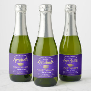 Étiquettes Pour Bouteilles De Vin Mousseux Graduation Brossé Purple Gold & White Mini Split