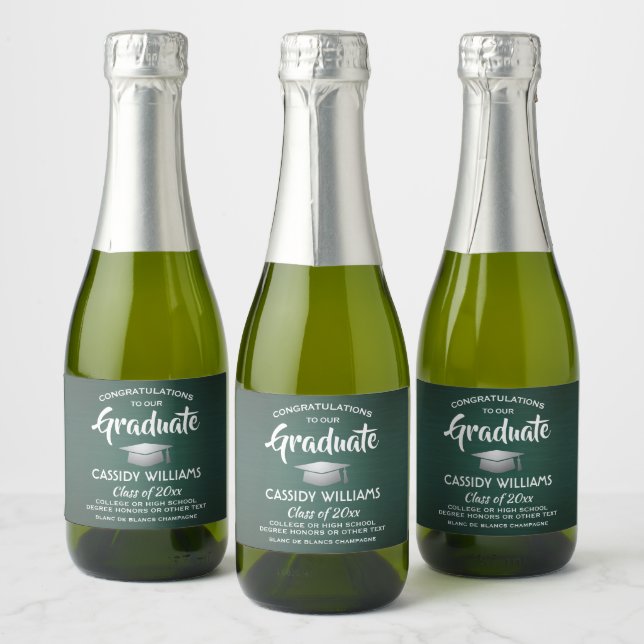 Étiquettes Pour Bouteilles De Vin Mousseux Graduation brossé vert foncé et blanc mini fractio (Bouteilles)
