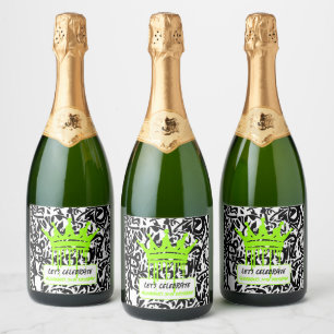 Étiquettes Pour Bouteilles De Vin Mousseux Graffiti Crown Green Fêtons l'anniversaire
